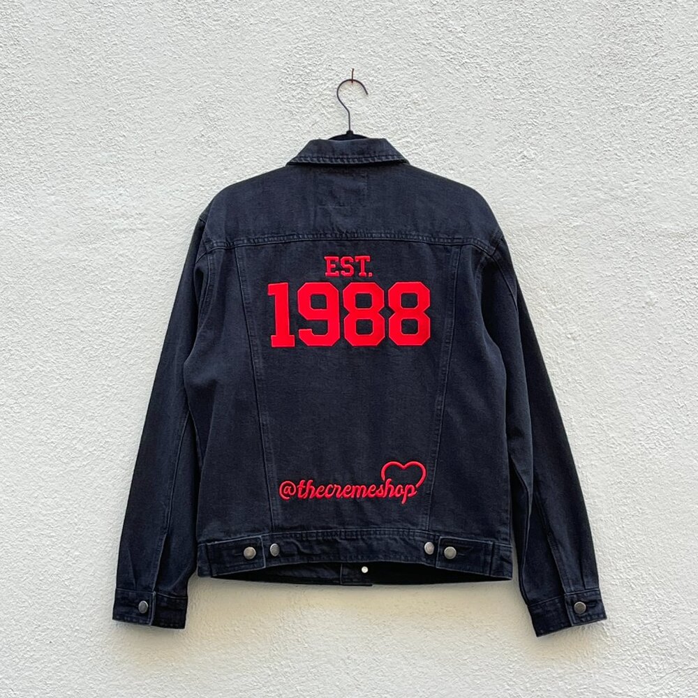 The Creme Shop Men's Black Cotton Denim Trucker Bomber Jacket Medium